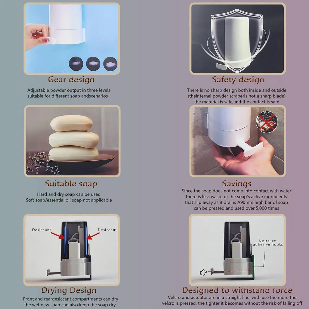 Soap Grinder for Bar Soap Wall-Mounted, No Drilling Waterproof Soap Container Cheese Grinder for Travel Kitchen Bathroom