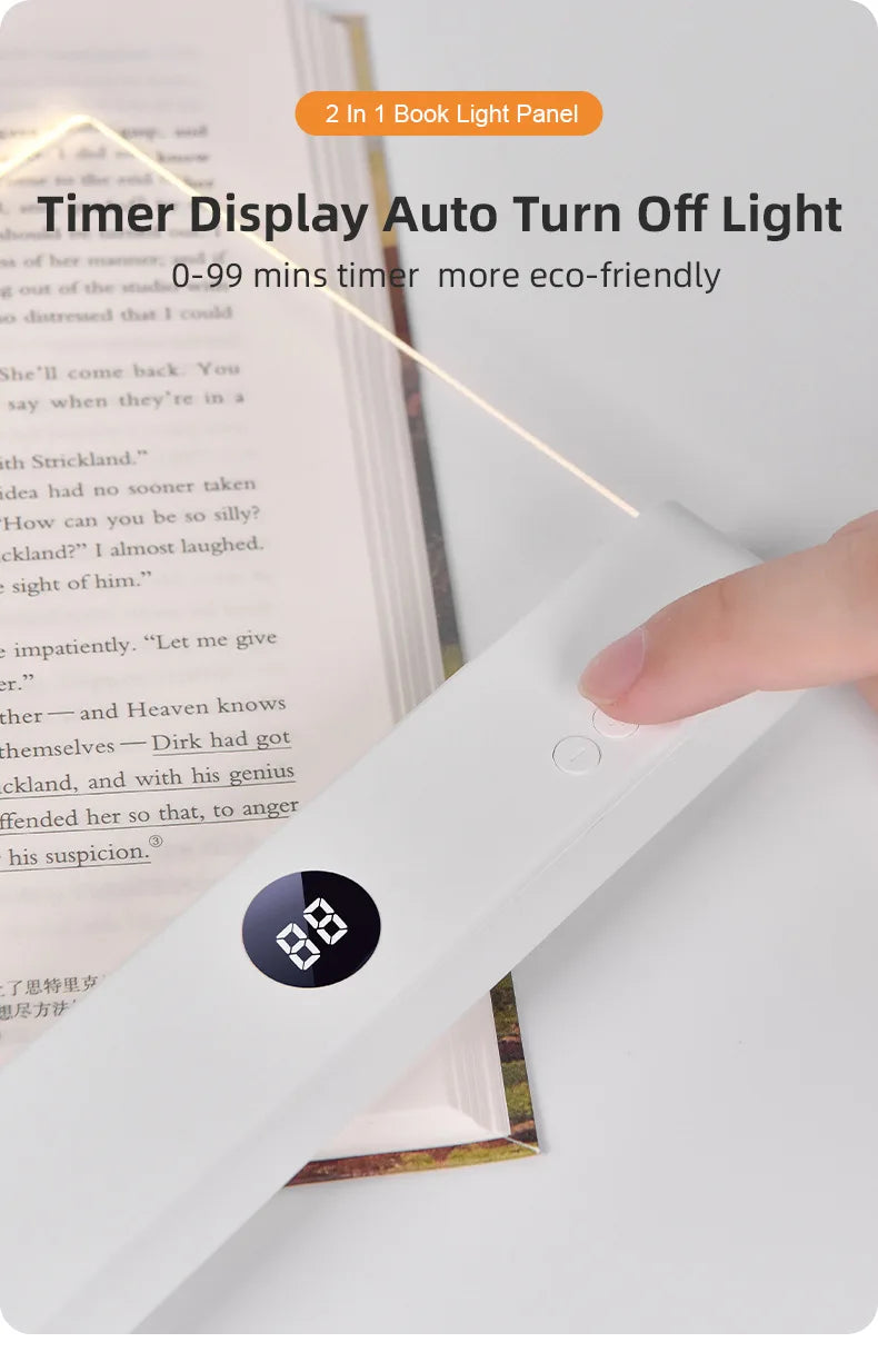 Smart Led Reading Light, Book Lights at Night, Rechargeable Clear Flat Reading Lights with 3 Colors & Timer, Eye-Friendly Glow