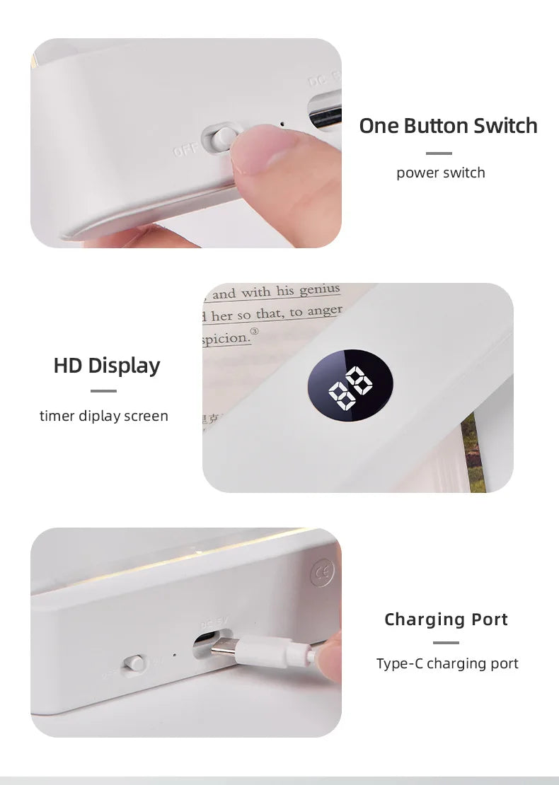 Smart Led Reading Light, Book Lights at Night, Rechargeable Clear Flat Reading Lights with 3 Colors & Timer, Eye-Friendly Glow